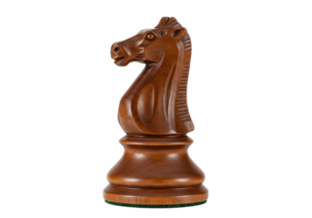 Isolated Wooden Chess Knight with Sculpted Horse Head, a Carved Board Game Piece