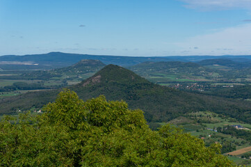 Fototapeta premium view from the top of the mountain of a green Landscape with volcano mountains in Hungary