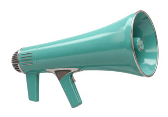 Isolated Vintage Mint-Green Megaphone, Classic Cheerleading Horn, Retro-Style Loudspeaker Concept