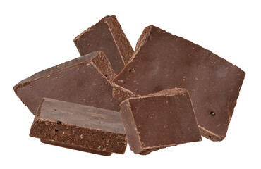 rich dark chocolate chunks exuding decadent allure, perfect for culinary creations or luxurious confectionery themes, ideal for commercial designs with appetite appeal