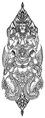 Thai pattern art angel literature thai on the black and white background