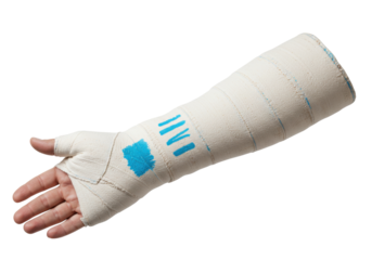 Isolated arm cast covers entire arm to protect injured fracture from wrist to elbow area