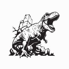 Tyrannosaurus Rex Roaring on Rocks Dinosaur Vector Illustration Design