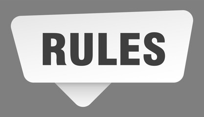 rules sign. rules white sticker isolated on gray background