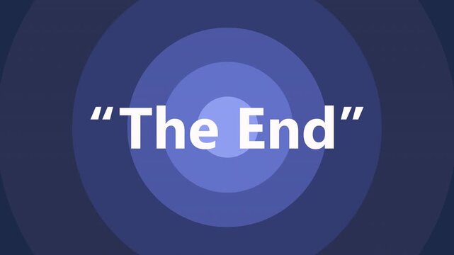 Cartoon-style animation isolated by the alpha channel "the end." A blue circle expands with a bouncing effect. Vintage-style text.