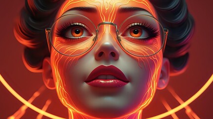Radiant Genius: Cinematic Portrait of a Woman Experiencing a Luminous Neural Awakening