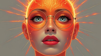 Radiant Genius: Cinematic Portrait of a Woman Experiencing a Luminous Neural Awakening
