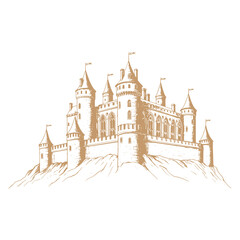 Obraz premium Detailed Castle Illustration on White Background Keywords: castle, medieval, fortress