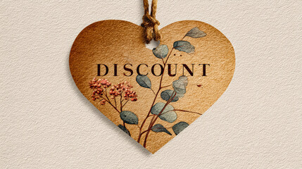 Heart-shaped tag with floral design and discount text for promotional thanksgiving offers
