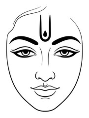 Divine Female Face With Tilak Line Art Vector Hindu Goddess Portrait Illustration