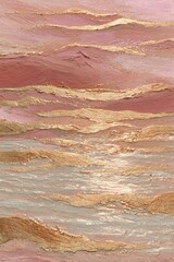 Abstract Oil Painting with Gold, Pink Hues.