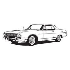 Obraz premium Vintage American Muscle Car Line Art Illustration Keywords: classic car, vintage car, muscle car