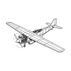 Vintage Propeller Airplane Line Drawing aircraft retro