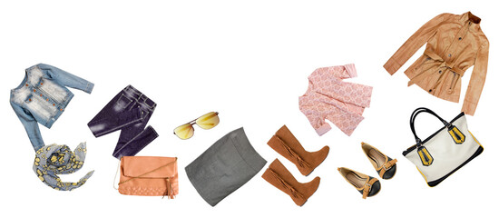 stylish women's fashion layout showcasing trendy apparel and accessories perfect for editorial and...