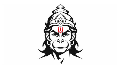 Angry Lord Hanuman head Stylized Hindu god face vector for mascot or tattoo design