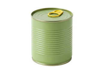 Isolated tin can, close-up of food storage, olive-green canned food in metal can with pull-tab