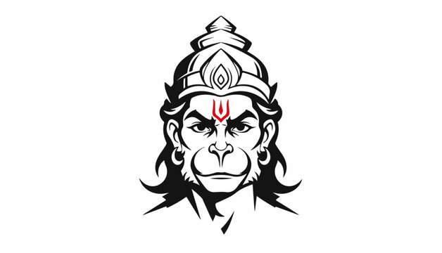 Angry Lord Hanuman head Stylized Hindu god face vector for mascot or tattoo design