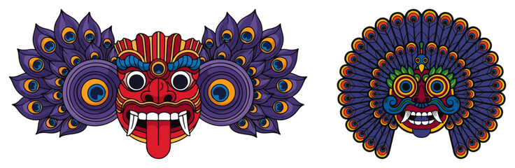 Traditional Sri Lankan Devil Masks Colorful Yaka dance mask vector illustration set