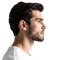 Pensive Man in Side Profile with Reflective Expression, Soft Shadows, Isolated on Transparent Background