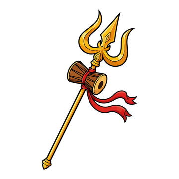 Trishula with Damaru Lord Shivas weapon cartoon vector icon for Maha Shivaratri