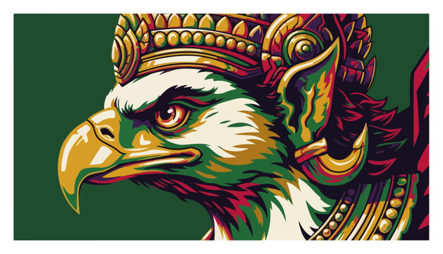 Garuda head mythical Hindu eagle mascot Colorful vector illustration for spiritual design