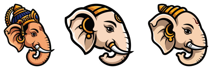 Ganesha and elephant head mascot collection Set of colorful vector logo icons for spiritual or team design