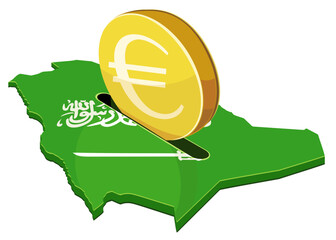 Saudi Arabia Investment Concept with Euro Coin and Flag Map (cut out)