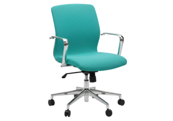 Isolated aqua office chair with armrests and five-caster base for comfortable seating