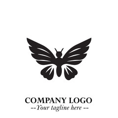 Elegant Butterfly Logo Symbol in Black on White Background with Minimalist and Modern Design