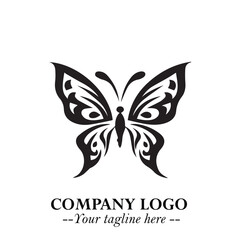 Elegant Butterfly Logo Symbol in Black on White Background with Minimalist and Modern Design