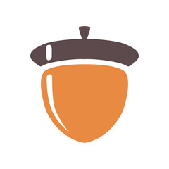 Acorn icon. Whole nut color sign. Oak nut symbol. Squirrel food pictogram. Autumn pictogram.