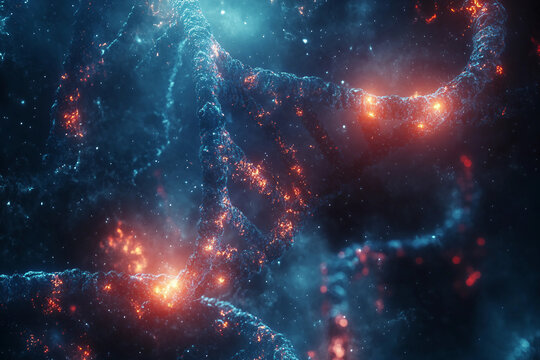 Generative AI Depiction of DNA Helix and Genetic Mutations in Molecular Biology - Powered by Adobe