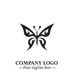 Elegant Butterfly Logo Symbol in Black on White Background with Minimalist and Modern Design