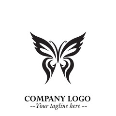 Elegant Butterfly Logo Symbol in Black on White Background with Minimalist and Modern Design