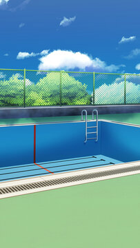 水の無いプールサイド
