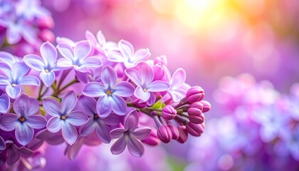 Close Up Purple Lilac Blossoms in Sunlight with Pink Hues and Blurry Background Selective Focus Floral Spring Bloom 120
