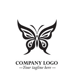 Elegant Butterfly Logo Symbol in Black on White Background with Minimalist and Modern Design