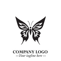 Elegant Butterfly Logo Symbol in Black on White Background with Minimalist and Modern Design