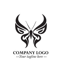 Elegant Butterfly Logo Symbol in Black on White Background with Minimalist and Modern Design