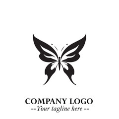 Elegant Butterfly Logo Symbol in Black on White Background with Minimalist and Modern Design
