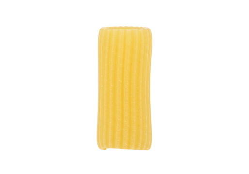 Isolated closeup of rigatoni pasta, a short and wide tube with ridges; a great food concept
