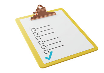 Isolated checklist on clipboard with checkmark, survey or report in workplace or hospital