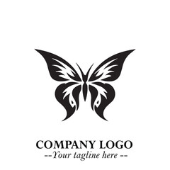 Elegant Butterfly Logo Symbol in Black on White Background with Minimalist and Modern Design