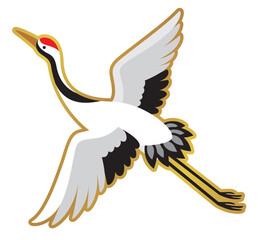 縁起の良い鶴のベクターイラスト／飛翔するタンチョウ鶴／年賀状やお祝い事に