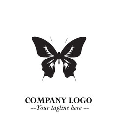 Elegant Butterfly Logo Symbol in Black on White Background with Minimalist and Modern Design