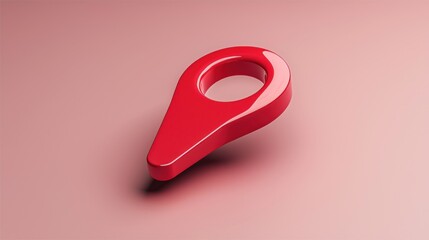 Glossy red location pin symbol casting a soft shadow on a pink gradient background