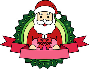 logotype of Santa Claus holding a present