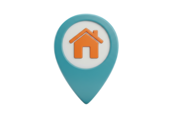 Isolated house icon on map pointer. Address, location and real estate pin symbol