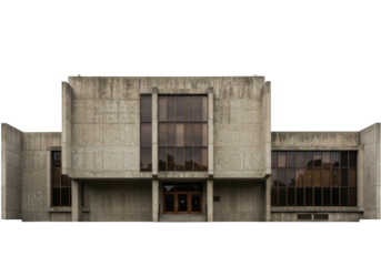 Isolated Modernist building facade for compositing; concrete geometric brutalist architecture