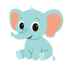 Cute Elephant is Sitting Isolated on Transparent Background.